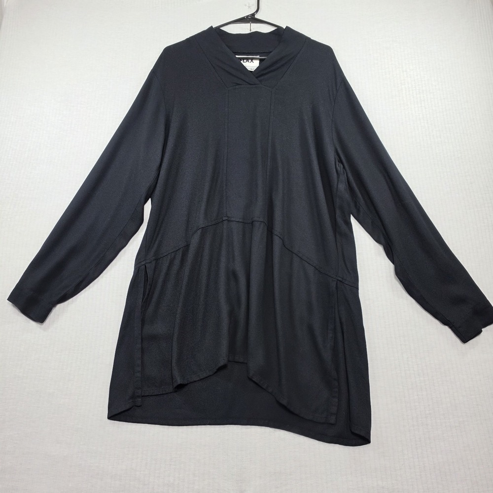 FLAX Black 100% Rayon Long Sleeve High-Low Tunic Top Size M Minimalist Lagenlook